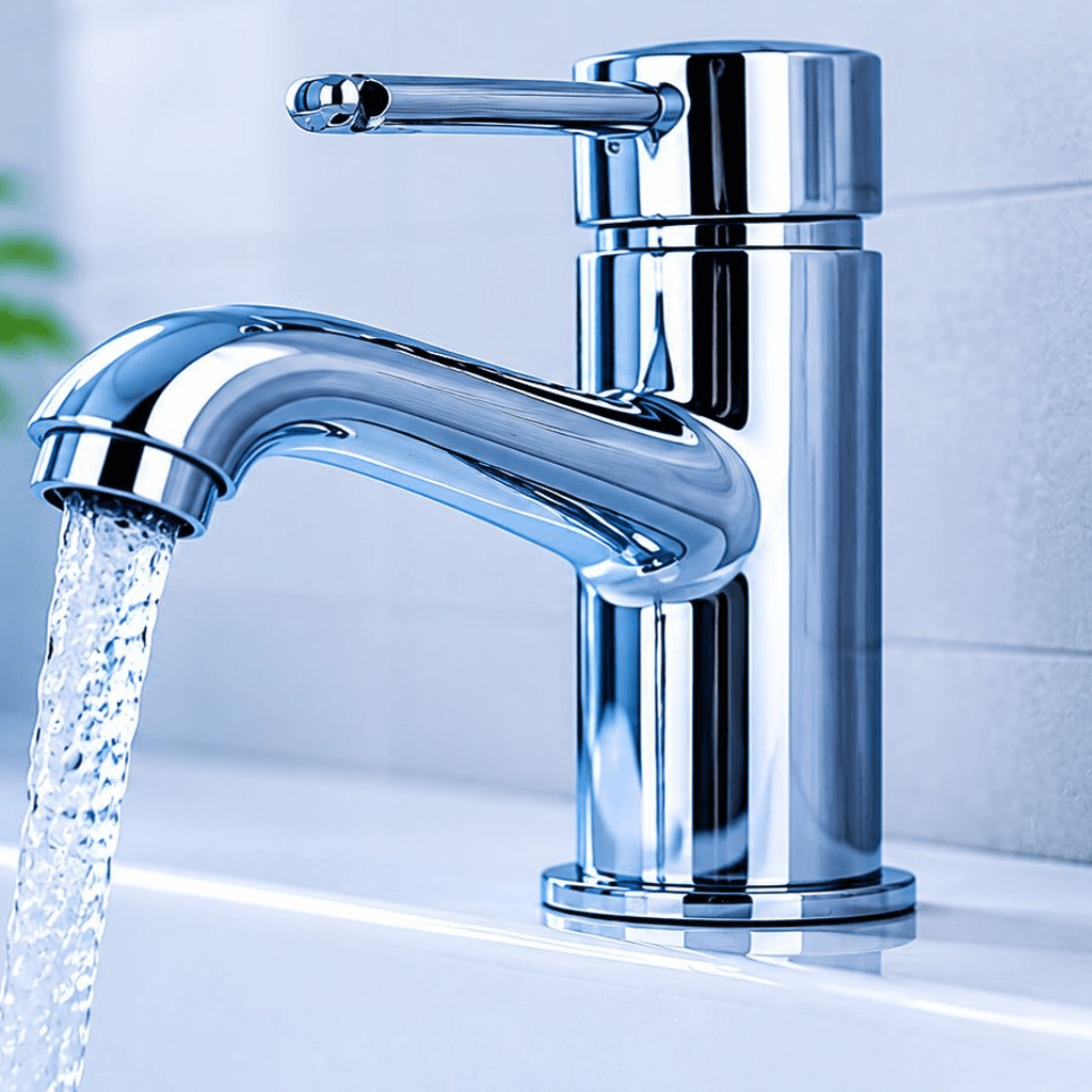 Chrome mixer tap running