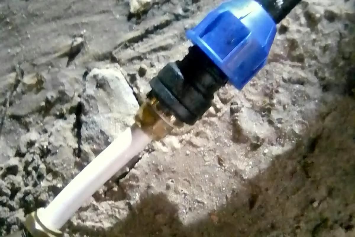 Repaired water pipe joint in the ground